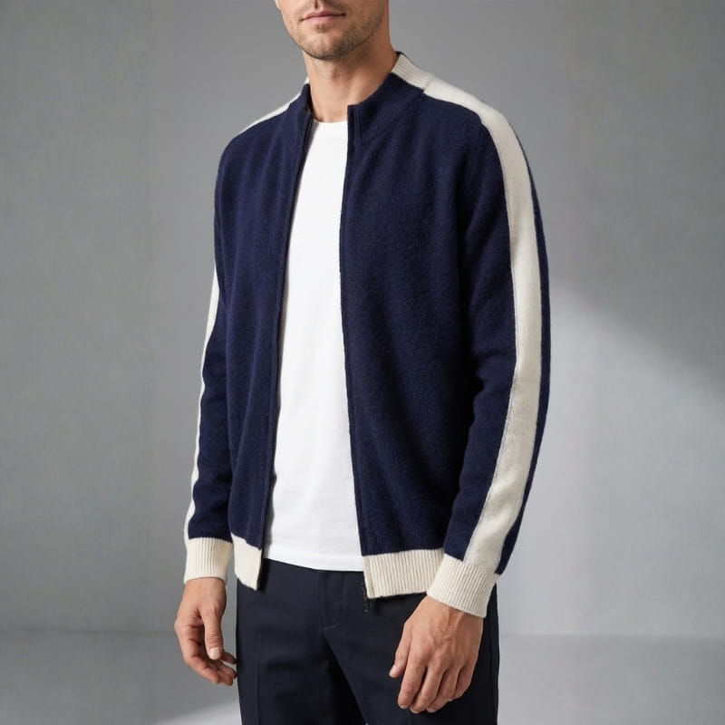 Elly Men’s Cashmere Jacket – Lightweight Zip-Up with Contrast Sleeve Detail