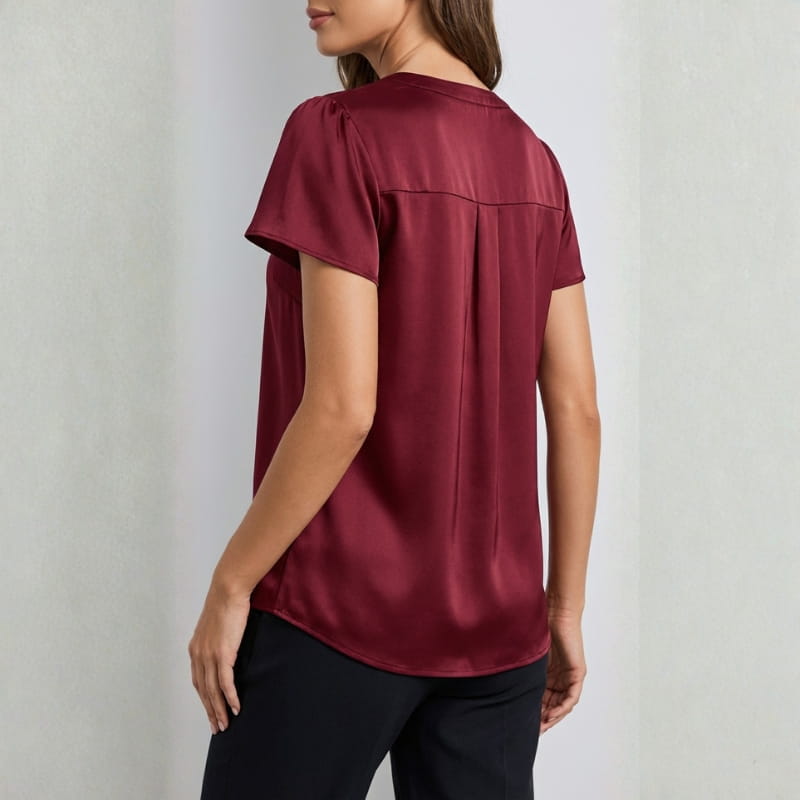 Leora Silk Satin V-Neck Blouse – Luxe Draped Office Top
