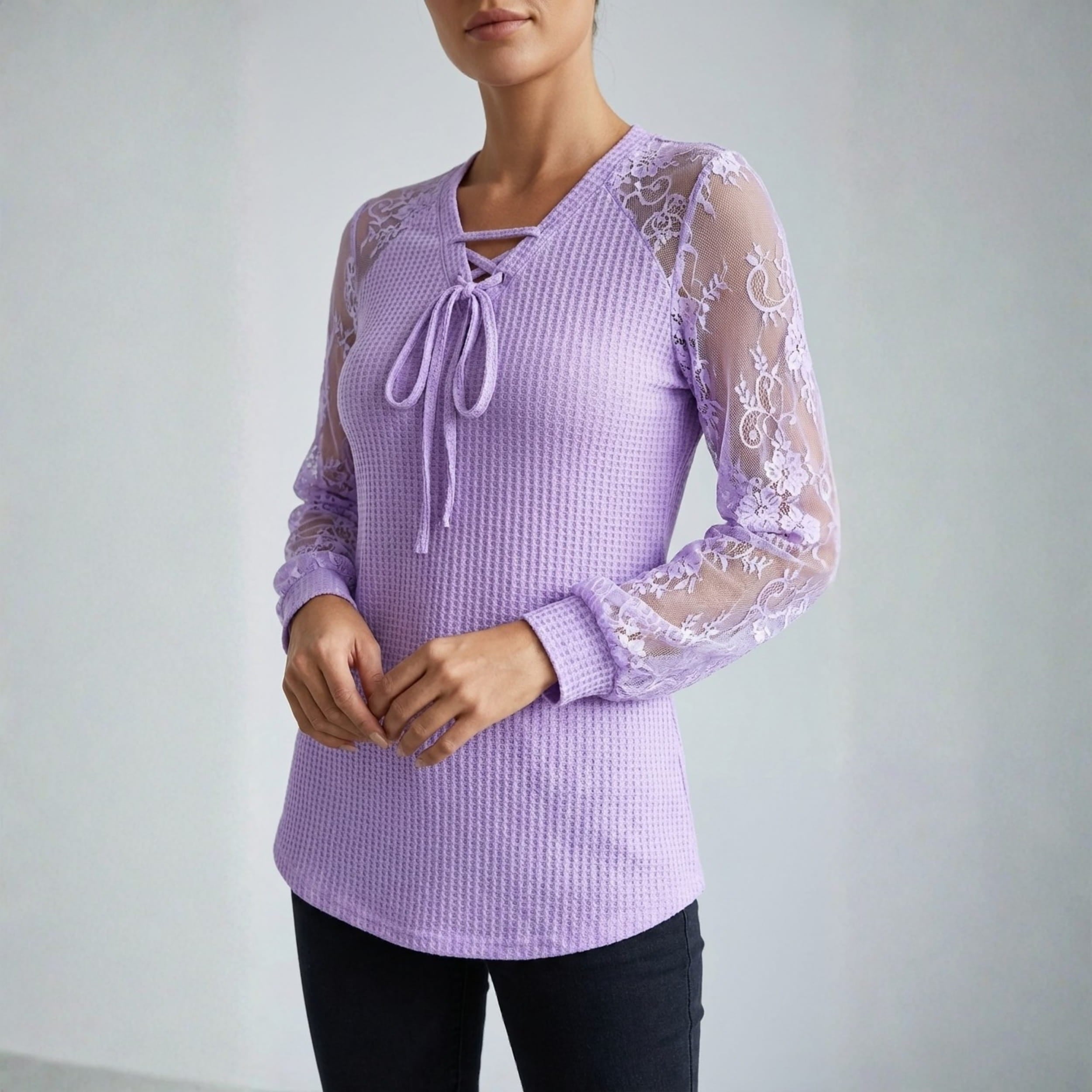 Lysandra Intricate Floral Lace Knit Blouse – Premium Knit Blouse for Seasonal Wear