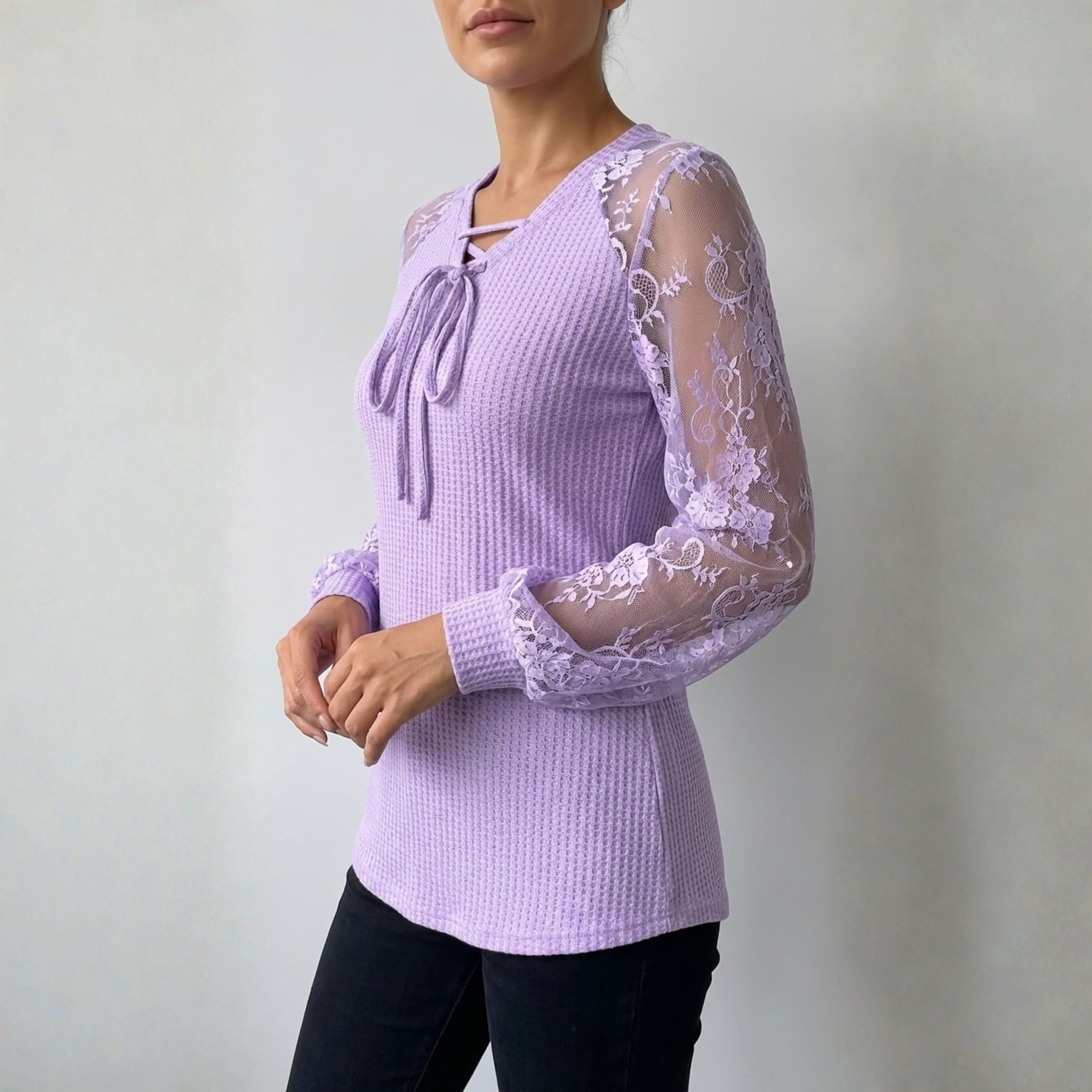 Lysandra Intricate Floral Lace Knit Blouse – Premium Knit Blouse for Seasonal Wear