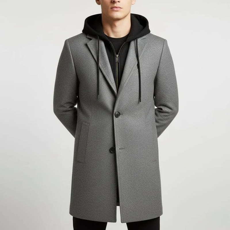 Loreno Men’s Hooded Wool Coat – Premium Textured Winter Outerwear