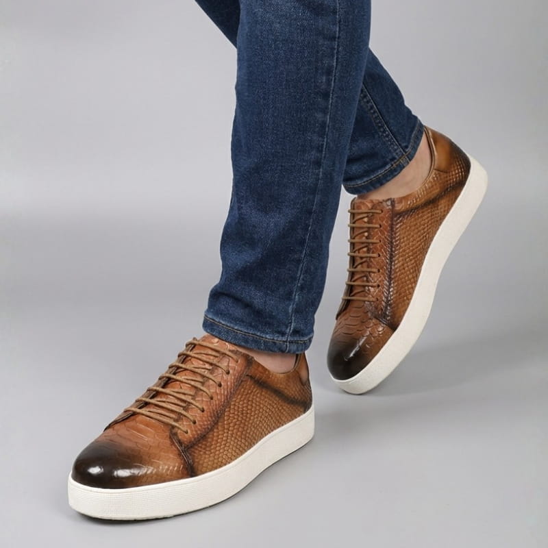 Vincenzo Croc-Embossed Leather Sneakers – Premium Casual Sneakers