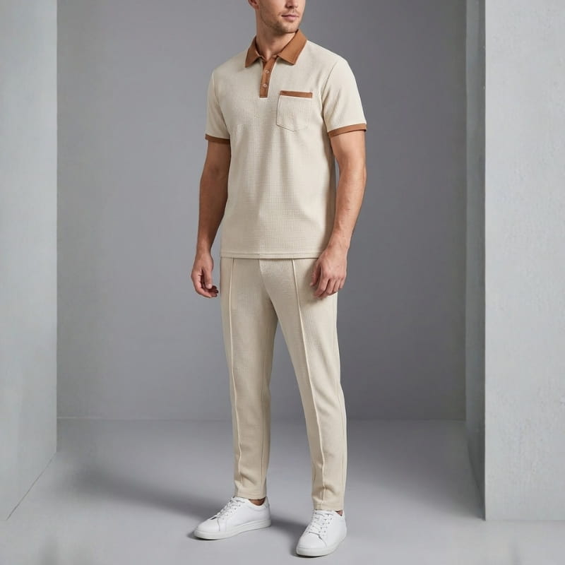 Matteo Men's Cotton Lounge Set – Polo Shirt and Trousers Two Piece Set