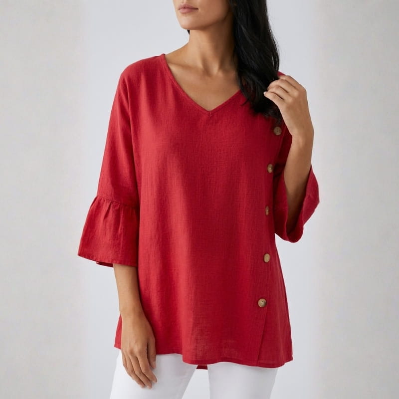 Carisa Linen Button Blouse – Lightweight Breathable Everyday Top