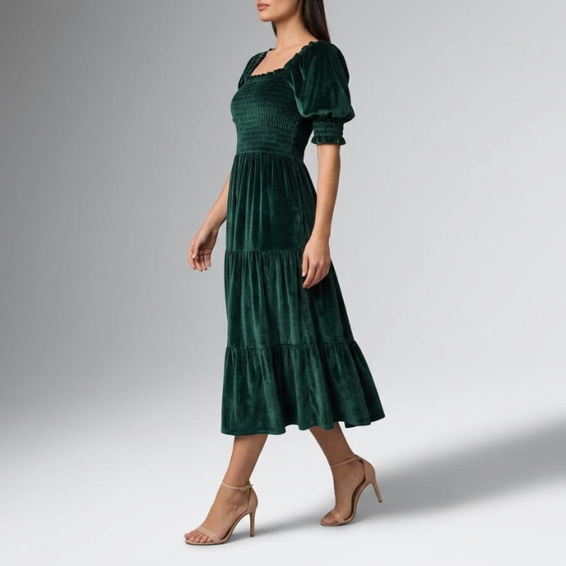 Zanele Velvety Ruffle Midi Dress – Sophisticated Day-to-Night Dress