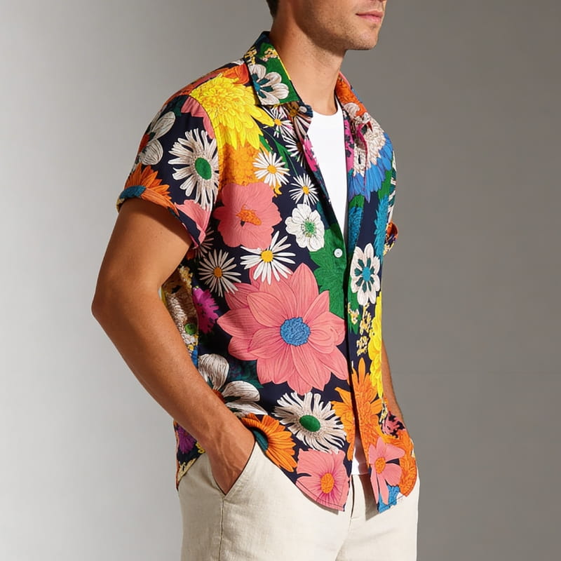 Randy Tropical Floral Button-Up Shirt – Lightweight Summer Shirt