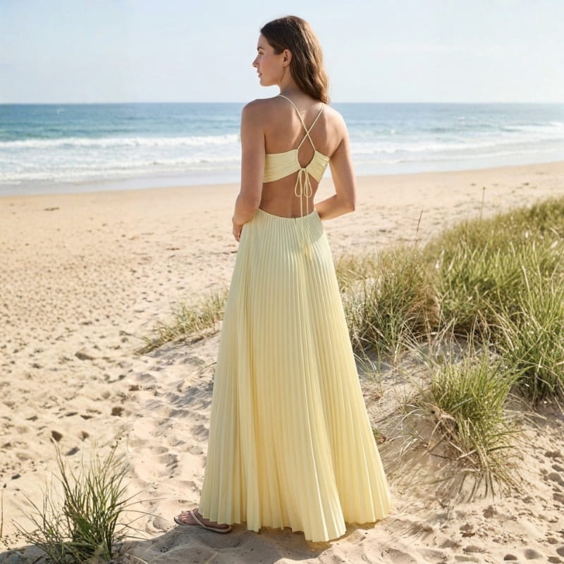 Mariah Pleated Sunrise Maxi Dress – Lightweight Chiffon Evening Wear