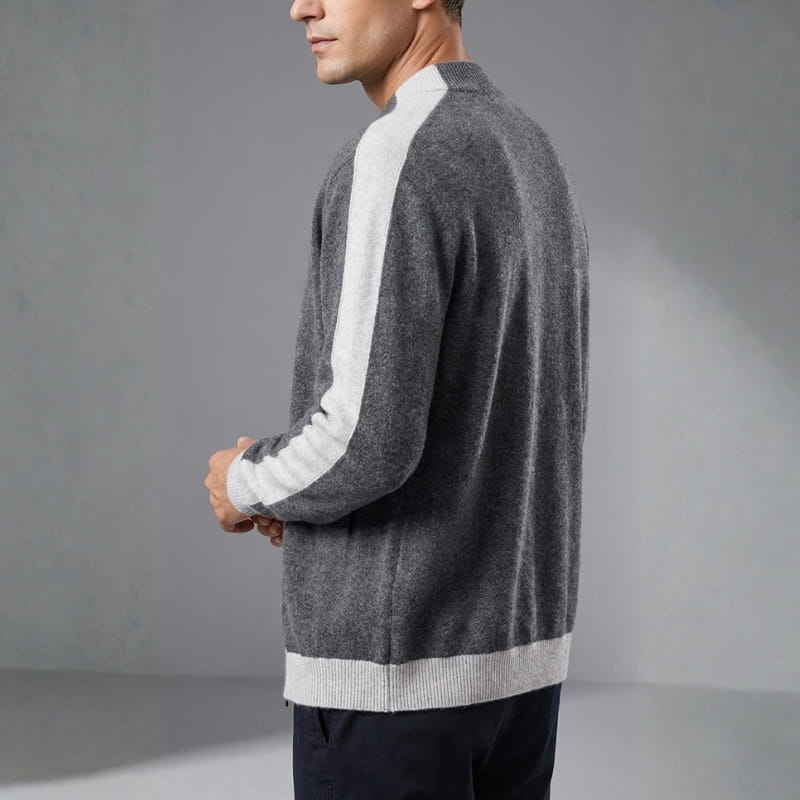 Elly Men’s Cashmere Jacket – Lightweight Zip-Up with Contrast Sleeve Detail