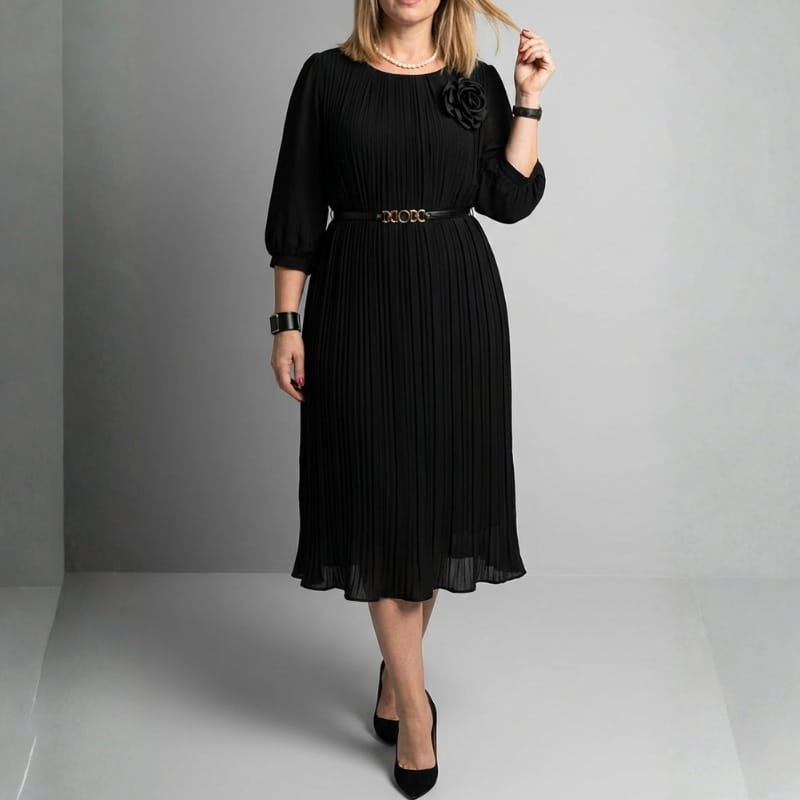 Asha Belted Pleated Midi Dress – Elegant Versatile Day-to-Night Dress