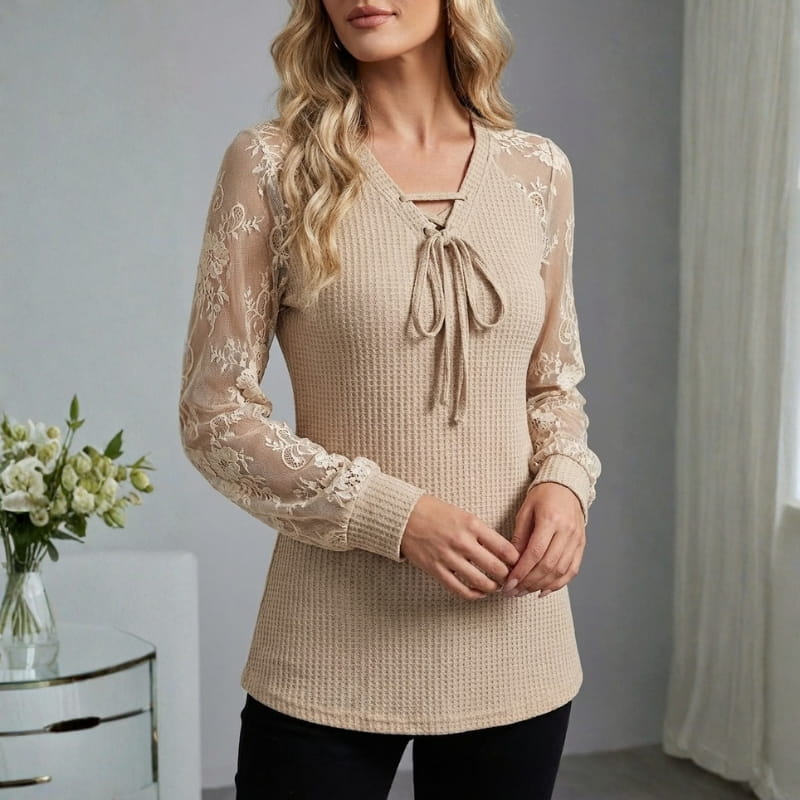 Lysandra Intricate Floral Lace Knit Blouse – Premium Knit Blouse for Seasonal Wear
