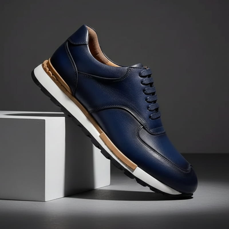 Claudio Genuine Leather Casual Sneakers – Vintage-Inspired Cushioned Lace-Up Shoes