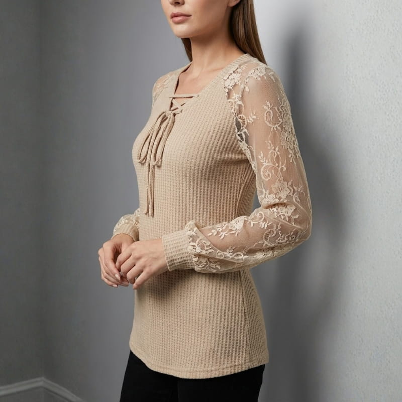 Lysandra Intricate Floral Lace Knit Blouse – Premium Knit Blouse for Seasonal Wear