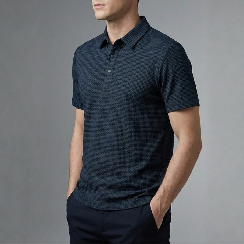 Steven Modern Performance Textured Polo – Breathable Stretch Comfort Shirt