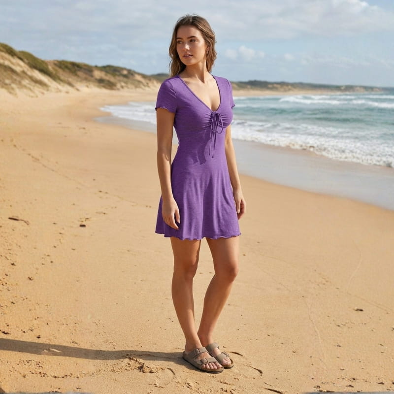 Margarette V-Neck Tie Front Mini Dress – Lightweight Cotton Summer Dress
