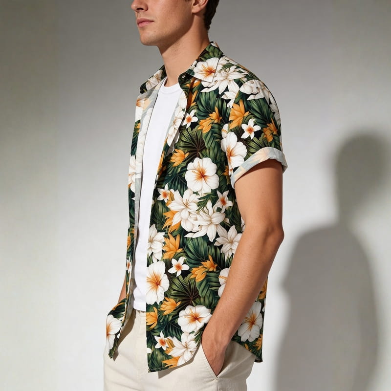 Randy Tropical Floral Button-Up Shirt – Lightweight Summer Shirt