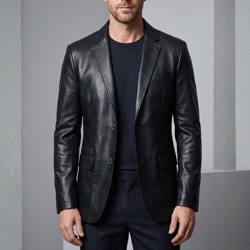 Alessio Genuine Leather Blazer – Premium Soft Structured Casual Jacket