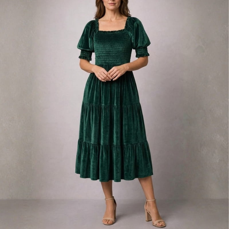 Zanele Velvety Ruffle Midi Dress – Sophisticated Day-to-Night Dress