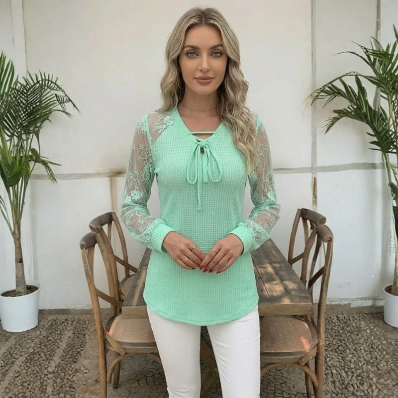 Lysandra Intricate Floral Lace Knit Blouse – Premium Knit Blouse for Seasonal Wear