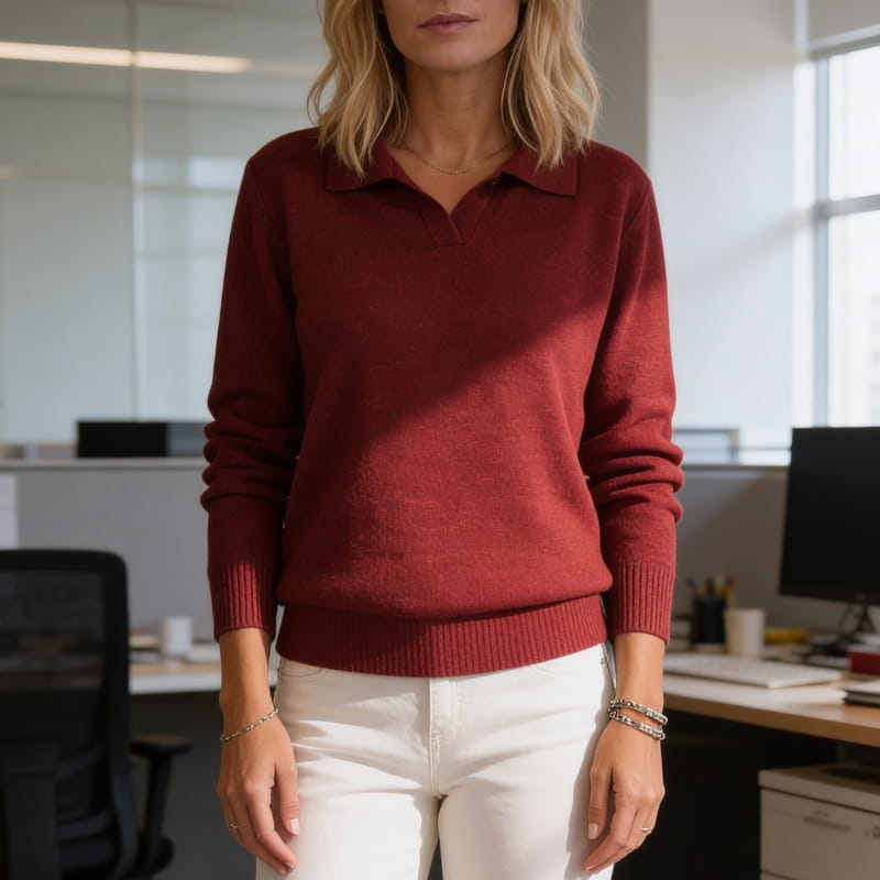 Esmé Soft Stretch Knit Polo Collar Sweater – Everyday Comfort Pullover