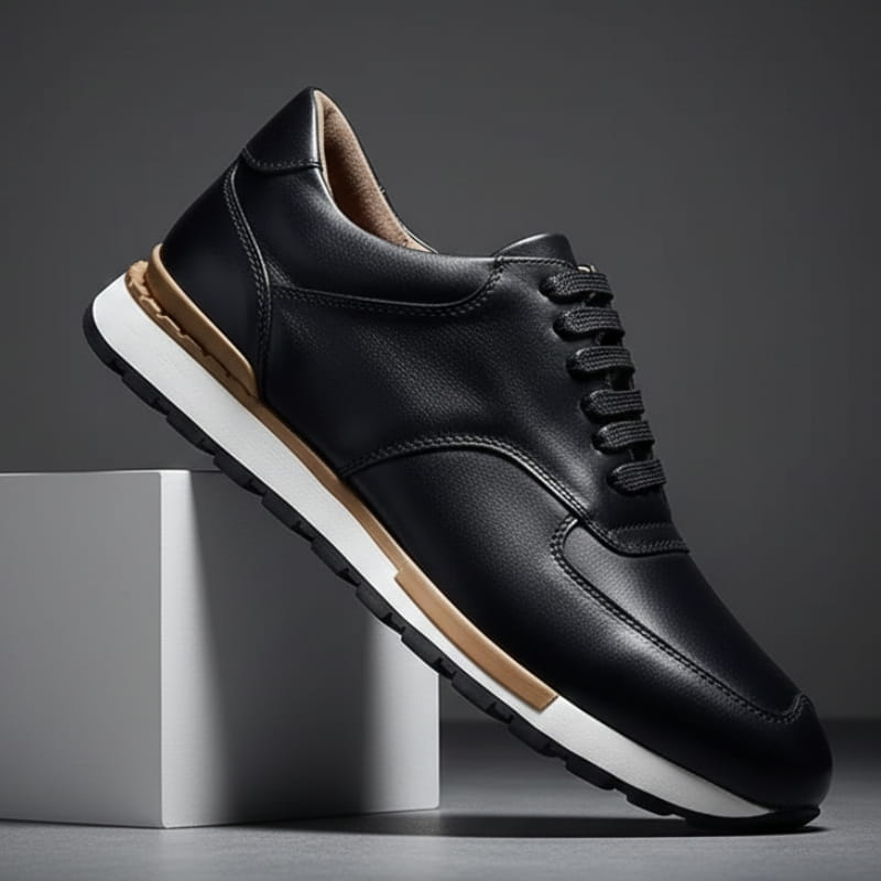 Claudio Genuine Leather Casual Sneakers – Vintage-Inspired Cushioned Lace-Up Shoes