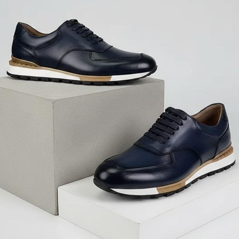 Claudio Genuine Leather Casual Sneakers – Vintage-Inspired Cushioned Lace-Up Shoes