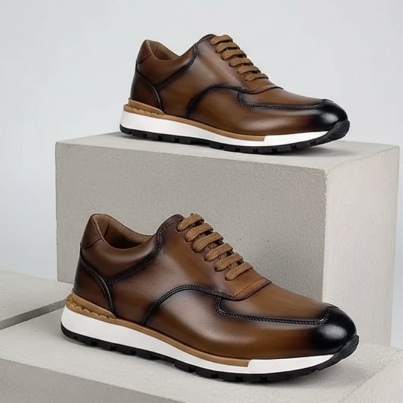 Claudio Genuine Leather Casual Sneakers – Vintage-Inspired Cushioned Lace-Up Shoes