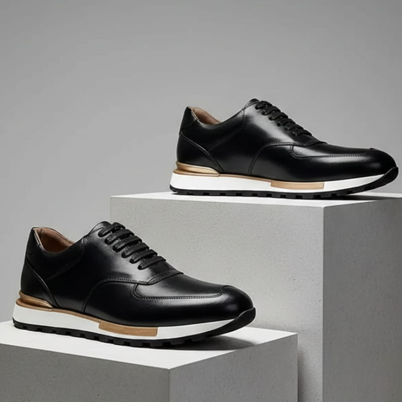 Claudio Genuine Leather Casual Sneakers – Vintage-Inspired Cushioned Lace-Up Shoes