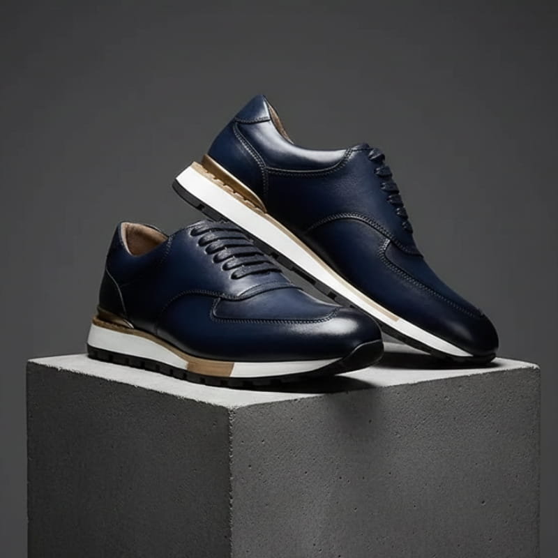 Claudio Genuine Leather Casual Sneakers – Vintage-Inspired Cushioned Lace-Up Shoes
