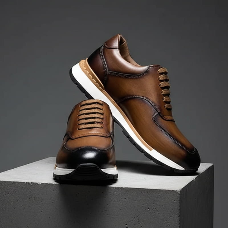 Claudio Genuine Leather Casual Sneakers – Vintage-Inspired Cushioned Lace-Up Shoes