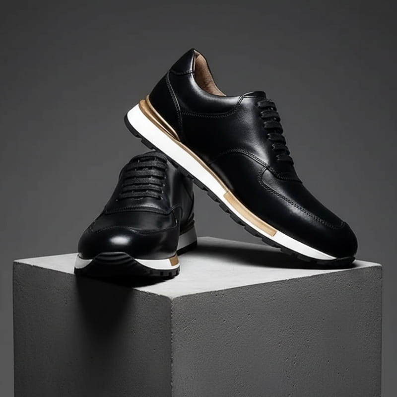 Claudio Genuine Leather Casual Sneakers – Vintage-Inspired Cushioned Lace-Up Shoes