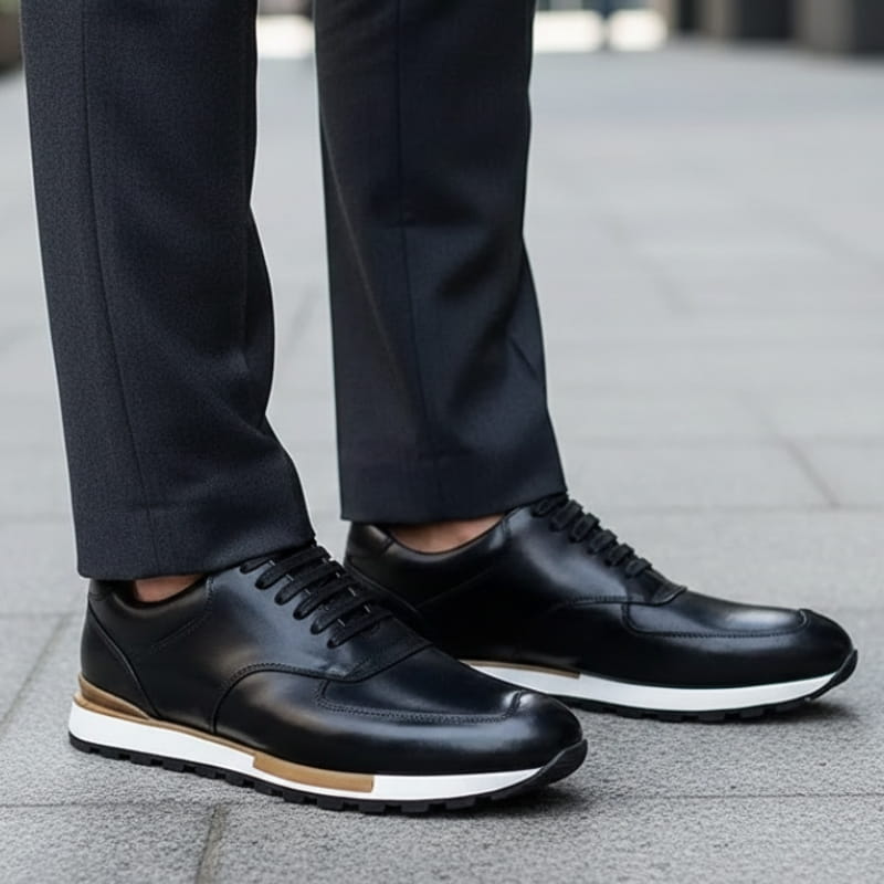 Claudio Genuine Leather Casual Sneakers – Vintage-Inspired Cushioned Lace-Up Shoes