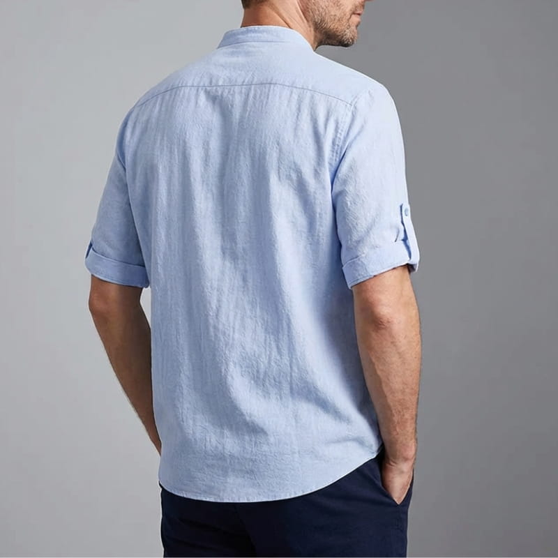 Ethan Relaxed Cotton Mandarin Collar Shirt – Soft Stretch Casual Shirt