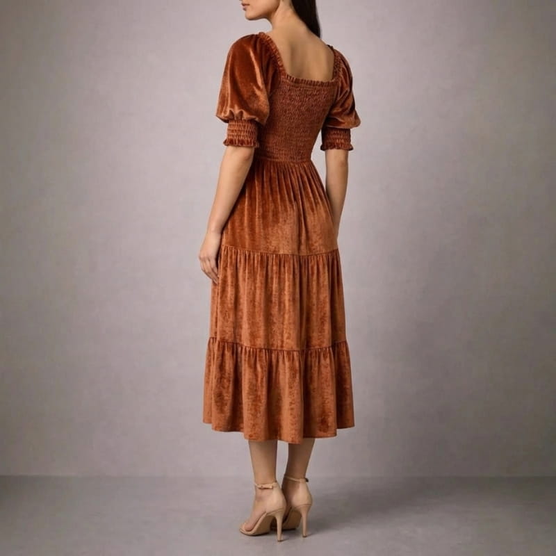 Zanele Velvety Ruffle Midi Dress – Sophisticated Day-to-Night Dress