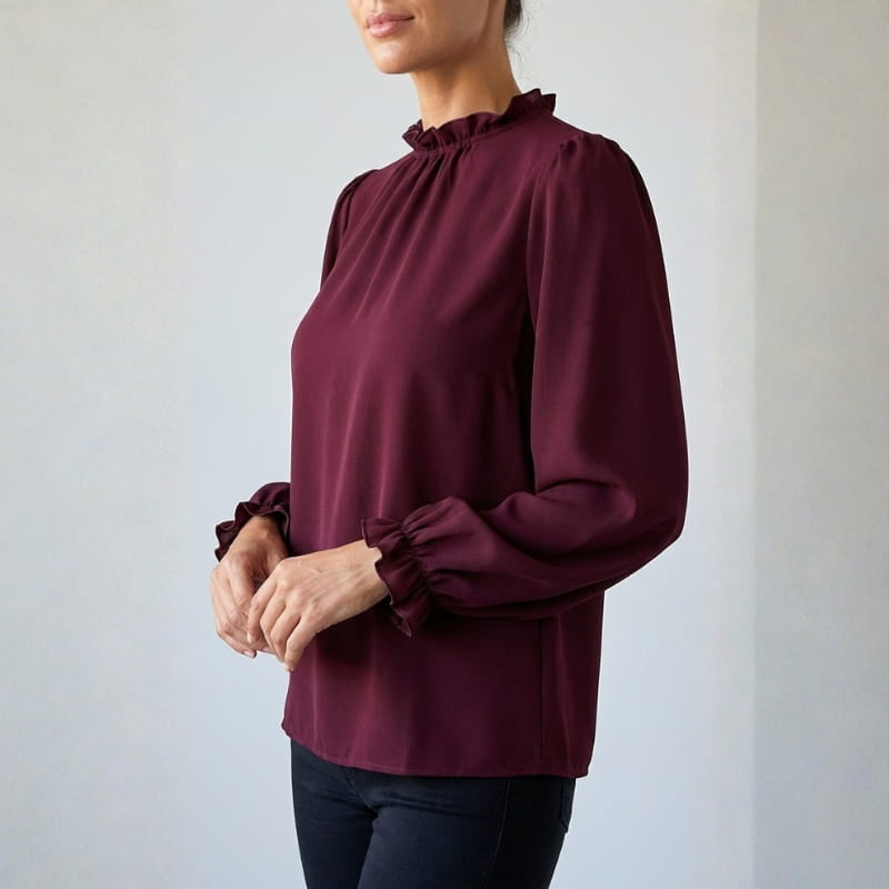 Katarina Ruffle Collar Blouse – Puff Sleeve Top