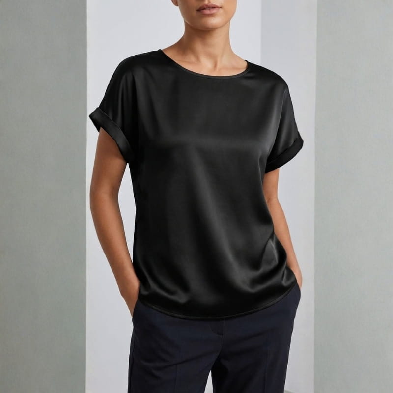 Elara Satin - Elegant V-Neck Blouse