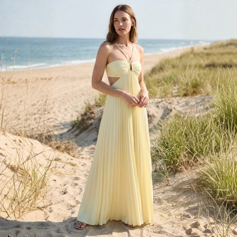 Mariah Pleated Sunrise Maxi Dress – Lightweight Chiffon Evening Wear