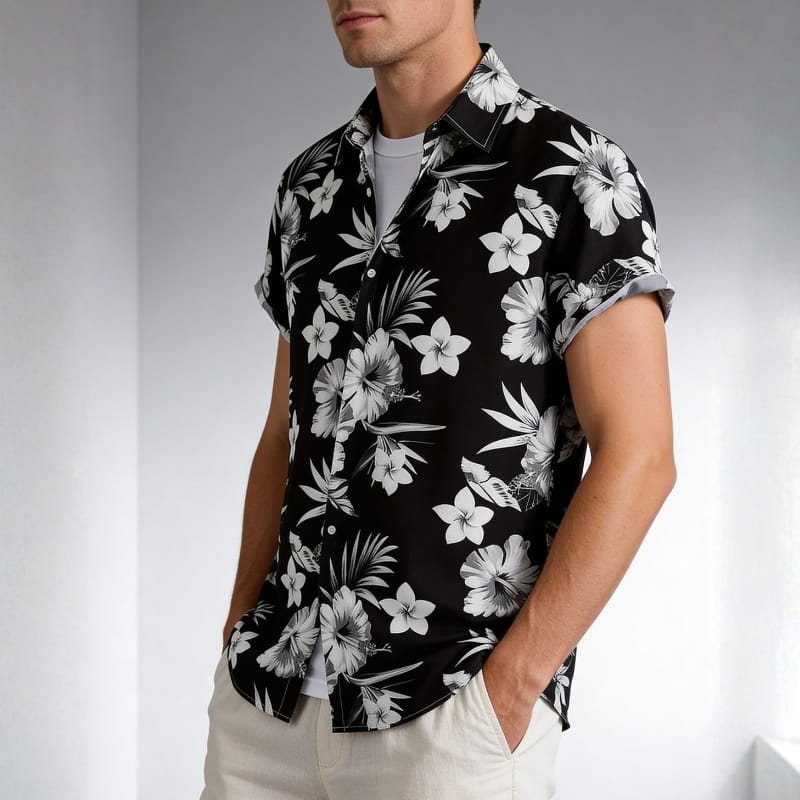 Randy Tropical Floral Button-Up Shirt – Lightweight Summer Shirt
