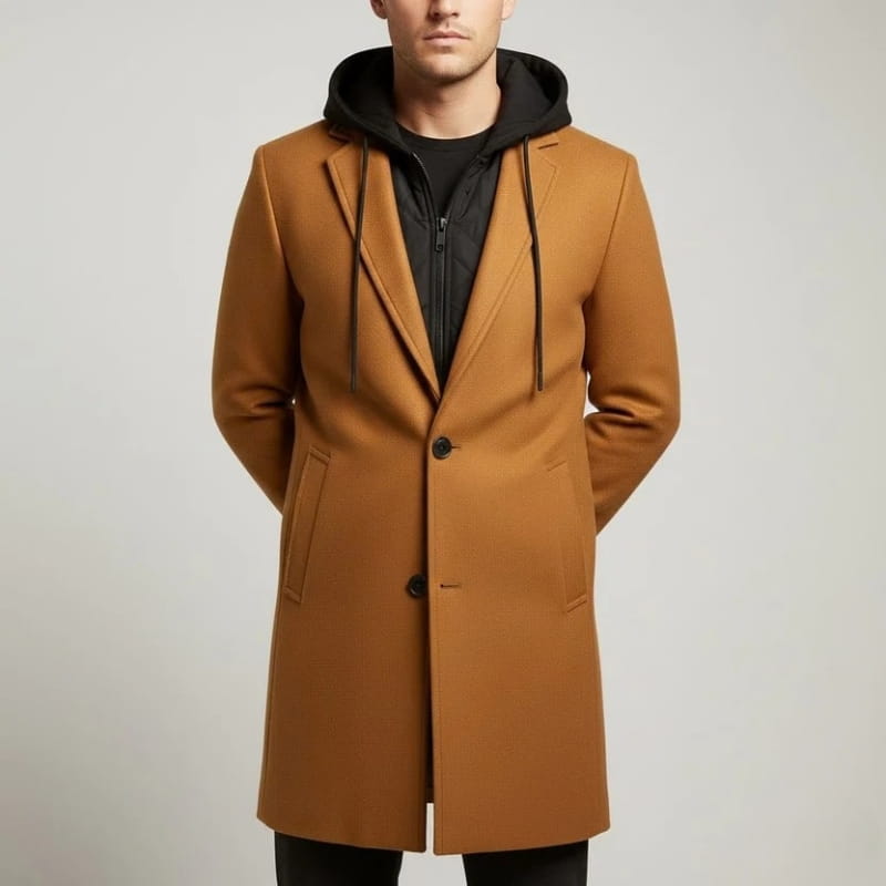 Loreno Men’s Hooded Wool Coat – Premium Textured Winter Outerwear