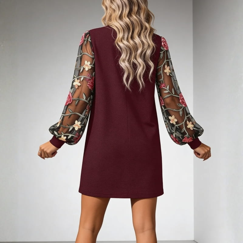 Melissa Floral Embroidered Mini Dress – Soft Touch Bishop Sleeve Design