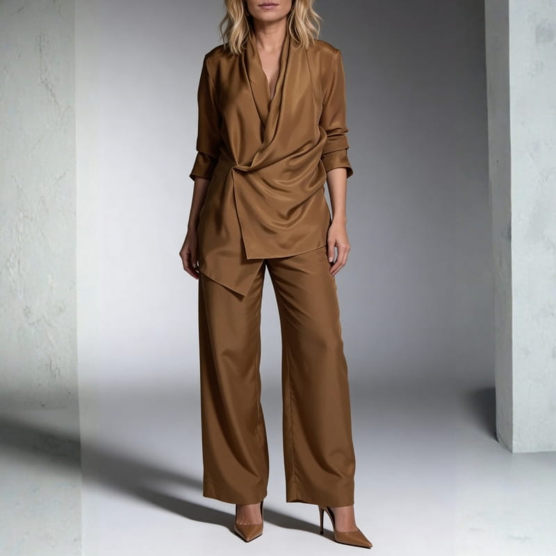 Maycee Commuter Satin Drape Lounge Set – Relaxed Soft-Touch Two-Piece