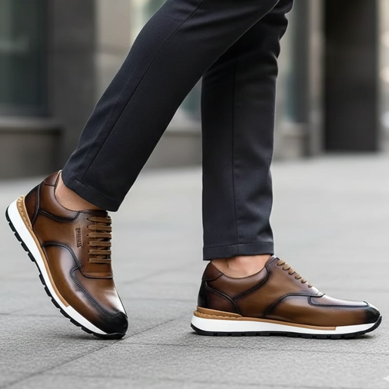 Claudio Genuine Leather Casual Sneakers – Vintage-Inspired Cushioned Lace-Up Shoes