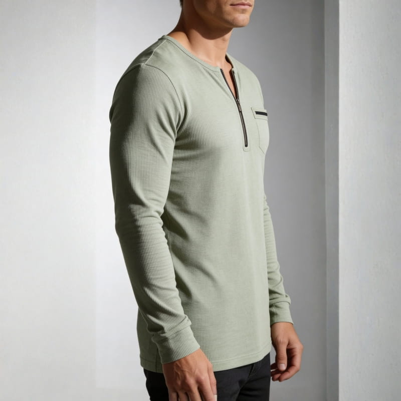 Ruben Slim Fit Ribbed Knit Shirt – Stretch Zip-Neck Long Sleeve
