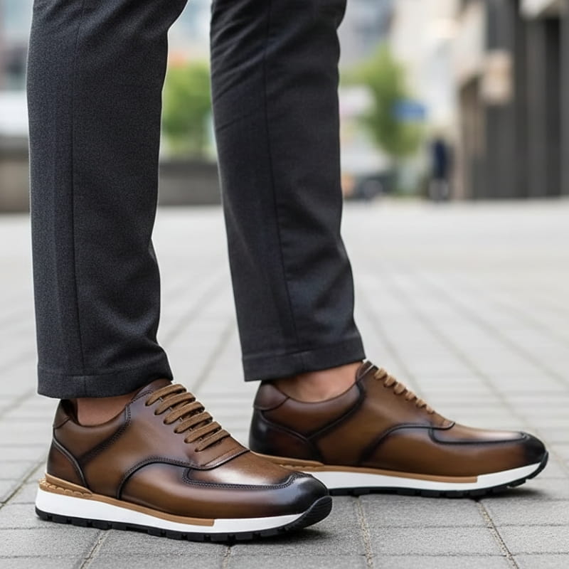 Claudio Genuine Leather Casual Sneakers – Vintage-Inspired Cushioned Lace-Up Shoes