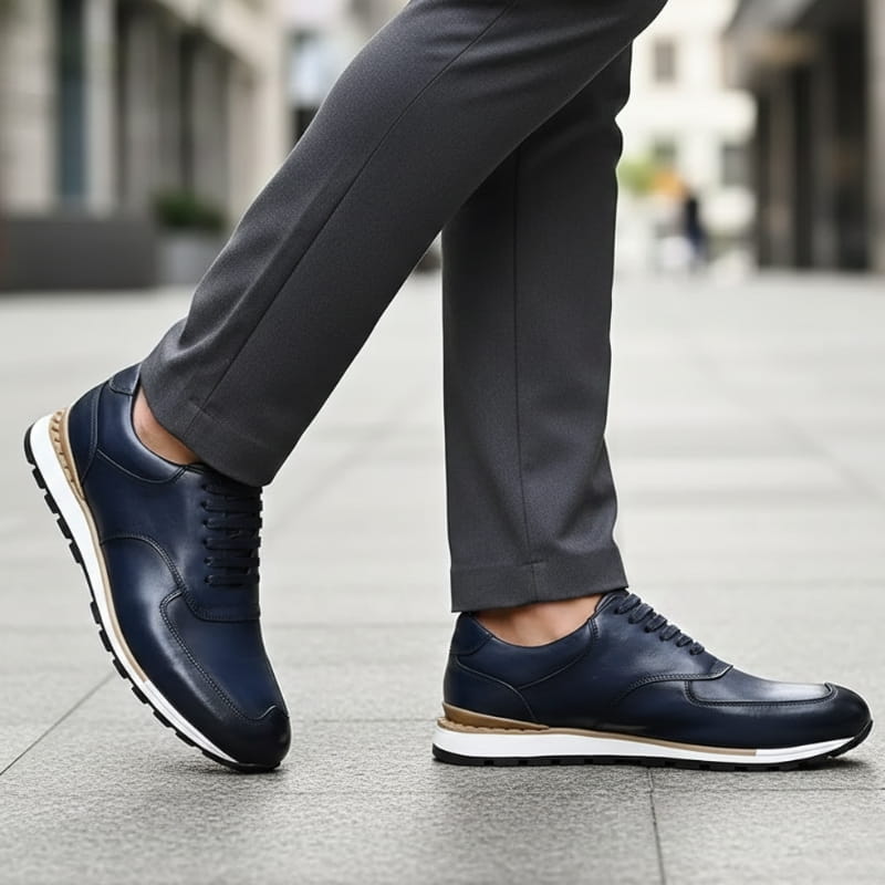 Claudio Genuine Leather Casual Sneakers – Vintage-Inspired Cushioned Lace-Up Shoes