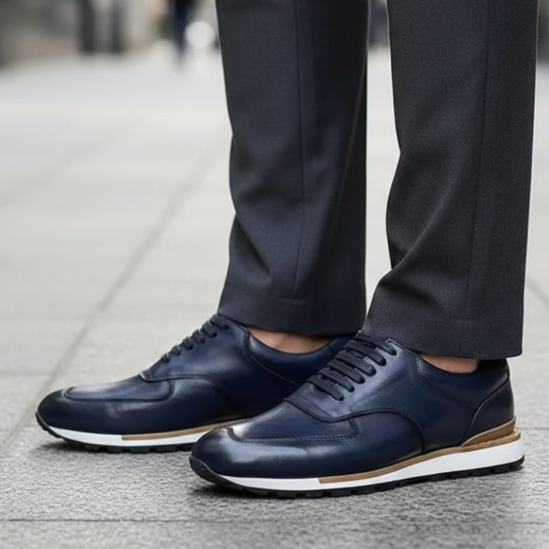Claudio Genuine Leather Casual Sneakers – Vintage-Inspired Cushioned Lace-Up Shoes