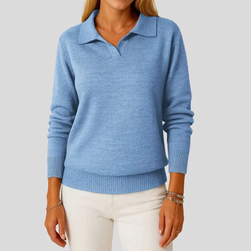 Esmé Soft Stretch Knit Polo Collar Sweater – Everyday Comfort Pullover