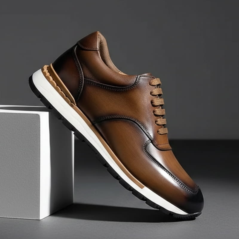Claudio Genuine Leather Casual Sneakers – Vintage-Inspired Cushioned Lace-Up Shoes