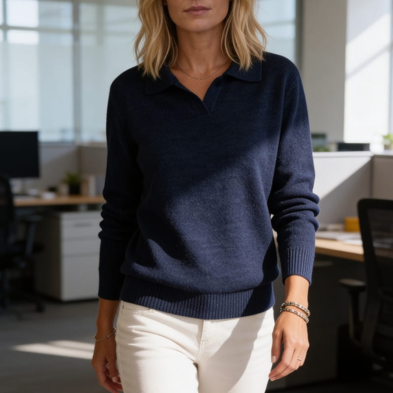 Esmé Soft Stretch Knit Polo Collar Sweater – Everyday Comfort Pullover