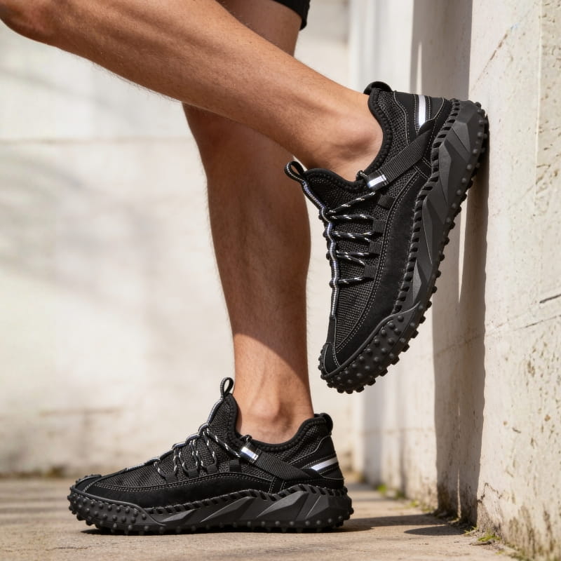 Clavio Genuine Leather & Mesh Sneakers – Rugged Lugged Sole Footwear
