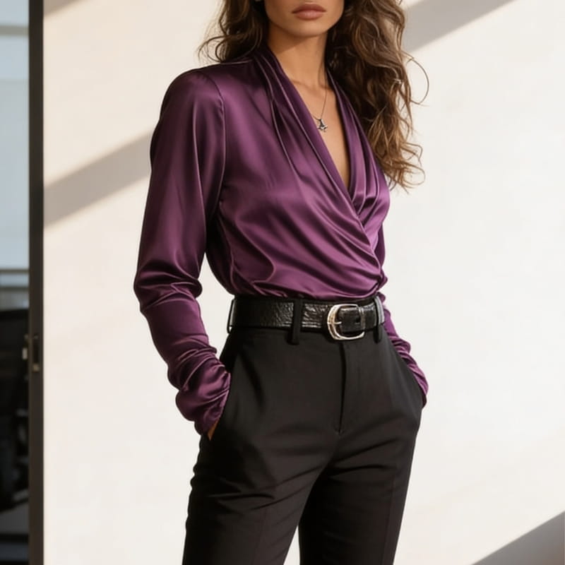 Amarah Satin Wrap Blouse – Flattering Lightweight V-Neck Top